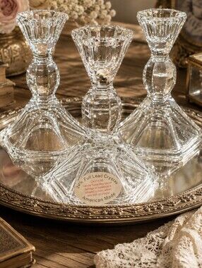 Set of 3 Vintage Full Lead Crystal Candlestick Holders | American Made